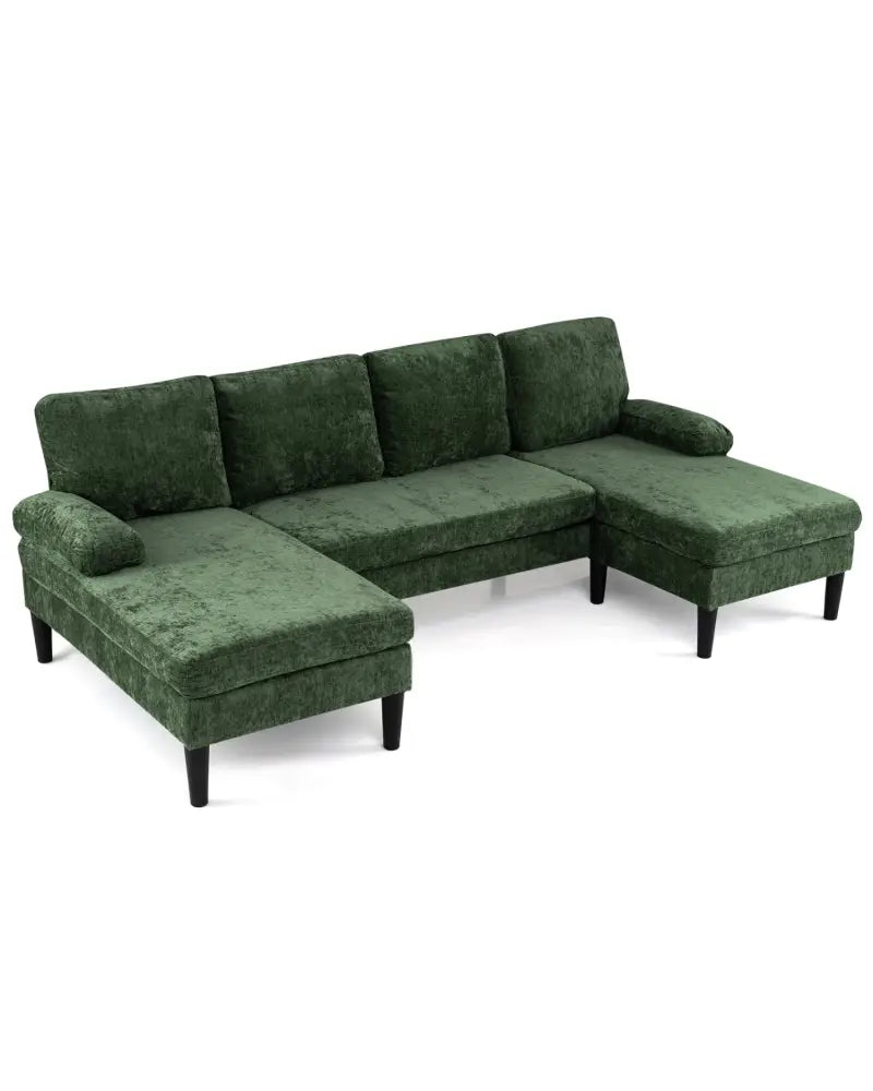 U-shaped Sectional Couch with Double Chaise for Living Room-Green - Green - Sofas & Loveseats