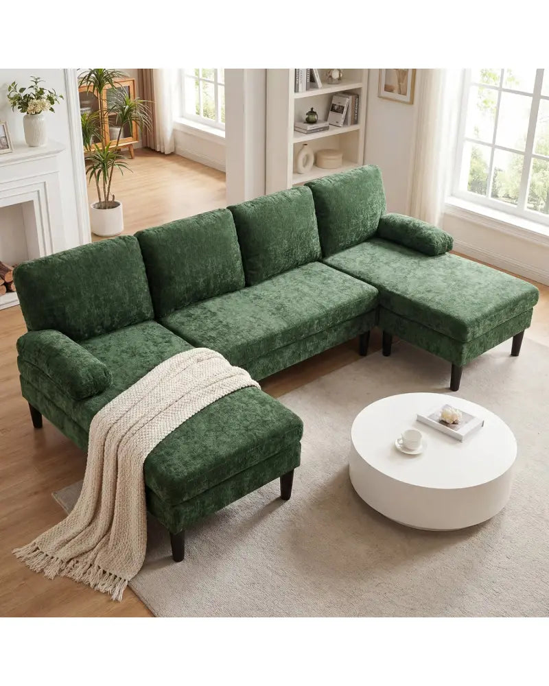 U-shaped Sectional Couch with Double Chaise for Living Room-Green - Green - Sofas & Loveseats