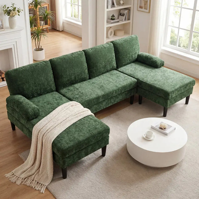 U-shaped Sectional Couch with Double Chaise for Living Room-Green - Green - Sofas & Loveseats