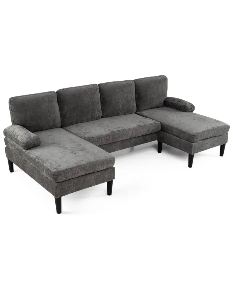 U-shaped Sectional Couch with Double Chaise for Living Room-Grey - Gray - Sofas & Loveseats