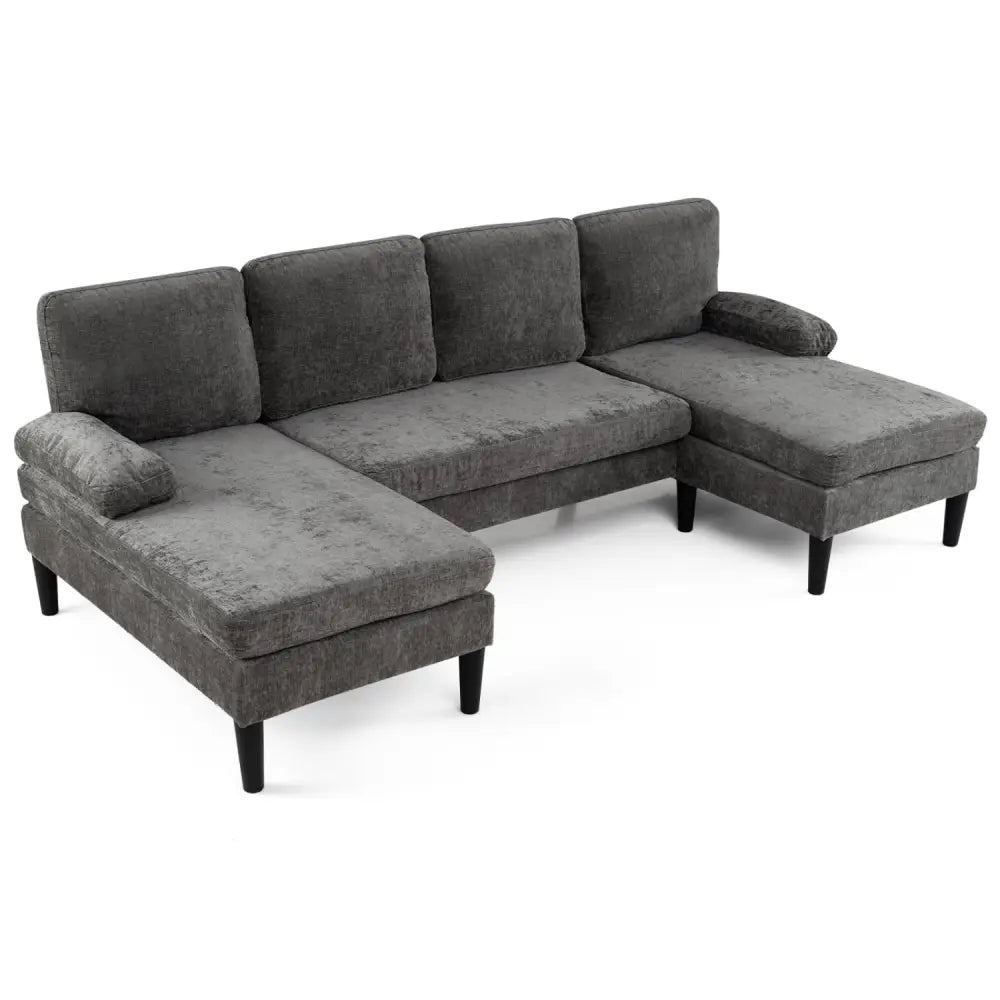 U-shaped Sectional Couch with Double Chaise for Living Room-Grey - Gray - Sofas & Loveseats
