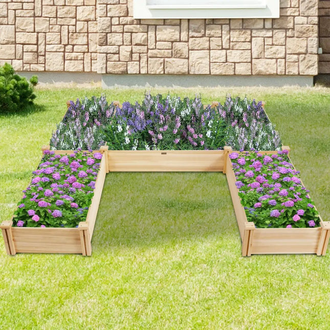 U-Shaped Wooden Garden Raised Bed for Backyard and Patio - Natural - Raised Garden Beds