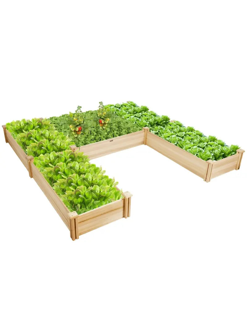 U-Shaped Wooden Garden Raised Bed for Backyard and Patio-Natural - Natural - Raised Garden Beds