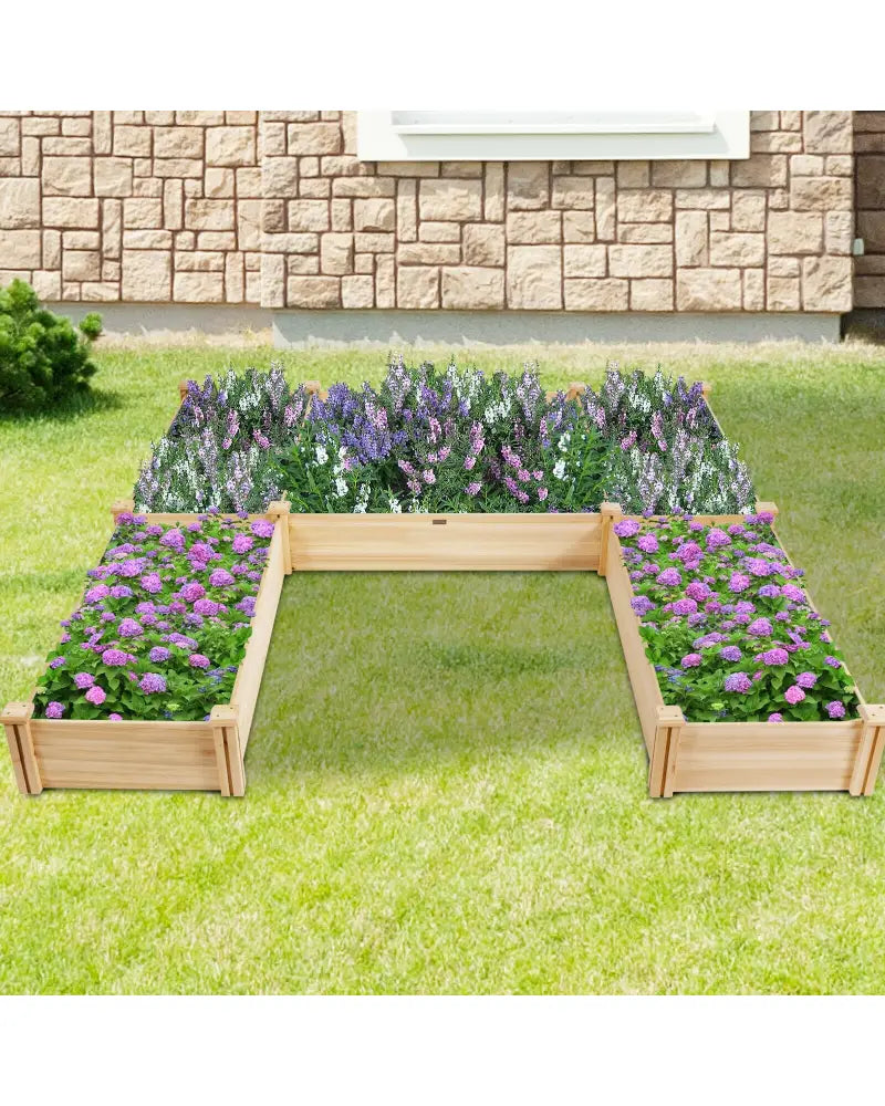 U-Shaped Wooden Garden Raised Bed for Backyard and Patio - Natural - Raised Garden Beds