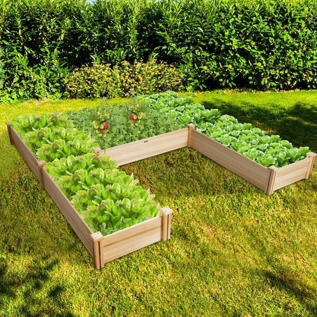U-Shaped Wooden Garden Raised Bed for Backyard and Patio - Natural - Raised Garden Beds