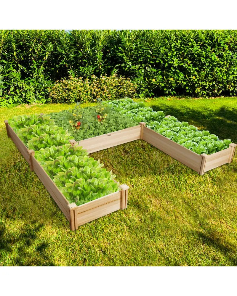U-Shaped Wooden Garden Raised Bed for Backyard and Patio-Natural - Natural - Raised Garden Beds