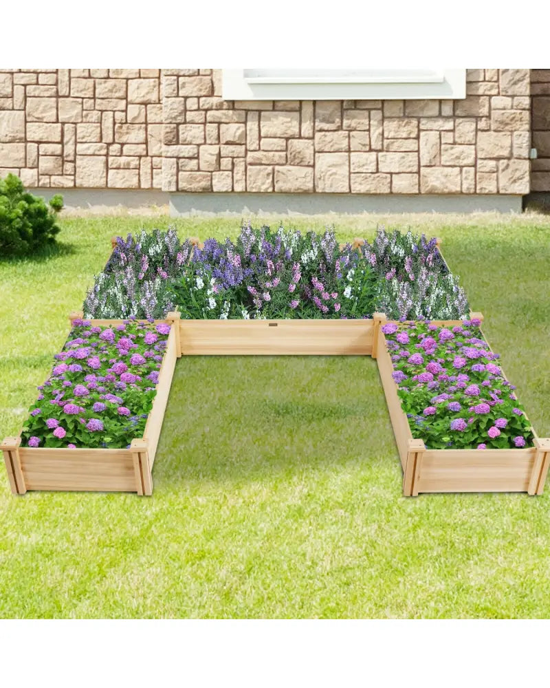 U-Shaped Wooden Garden Raised Bed for Backyard and Patio-Natural - Natural - Raised Garden Beds