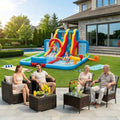 Ultimate Backyard Summer Oasis Set: 6-Pc Patio Rattan Furniture Inflatable Water Slide Park with 680W Blower - Outdoor