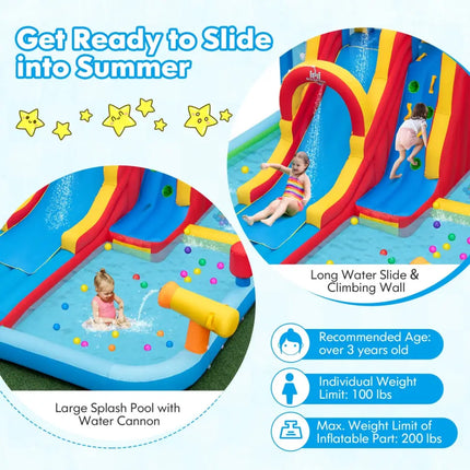 Ultimate Backyard Summer Oasis Set: 6-Pc Patio Rattan Furniture Inflatable Water Slide Park with 680W Blower - Outdoor