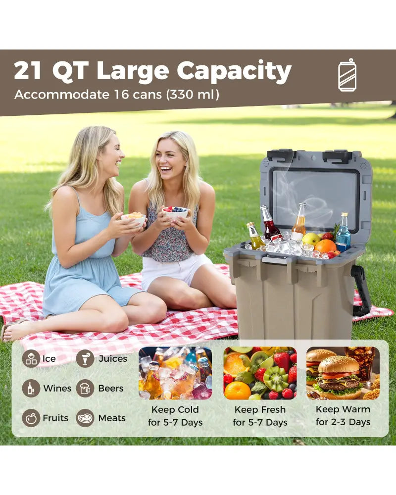 Ultra-Light Injection Molded Cooler 21 QT Hard Ice Chest-Coffee - Coffee - Coolers
