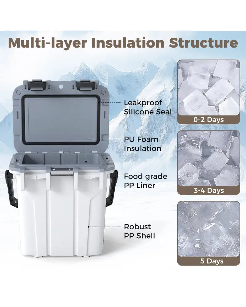 Ultra-Light Injection Molded Cooler 21 QT Hard Ice Chest-White - White - Coolers