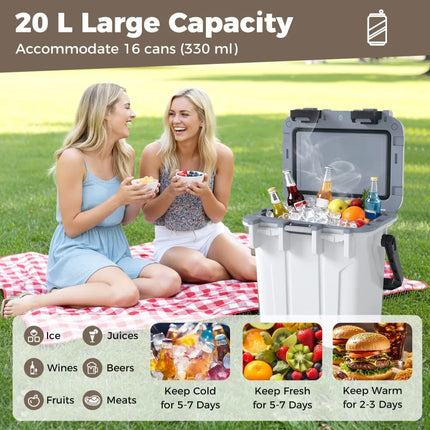 Ultra-Light Injection Molded Cooler 21 QT Hard Ice Chest-White - White - Coolers