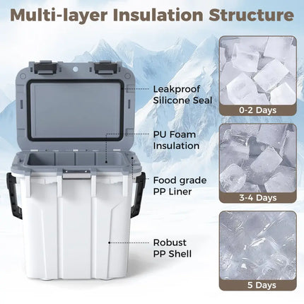 Ultra-Light Injection Molded Cooler 21 QT Hard Ice Chest-White - White - Coolers