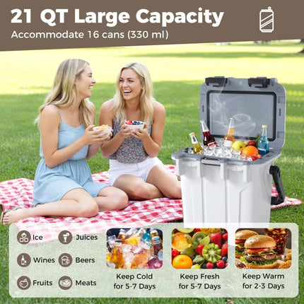 Ultra-Light Injection Molded Cooler 21 QT Hard Ice Chest-White - White - Coolers