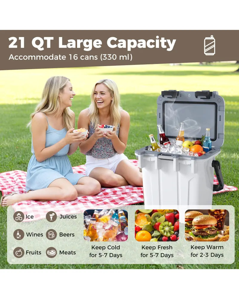 Ultra-Light Injection Molded Cooler 21 QT Hard Ice Chest-White - White - Coolers