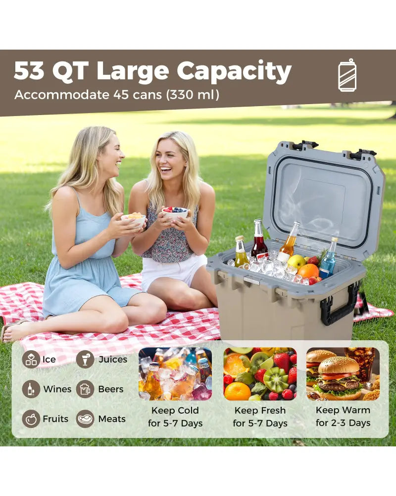 Ultra-Light Injection Molded Cooler 53 QT Hard Ice Chest-Coffee - Coffee - Coolers