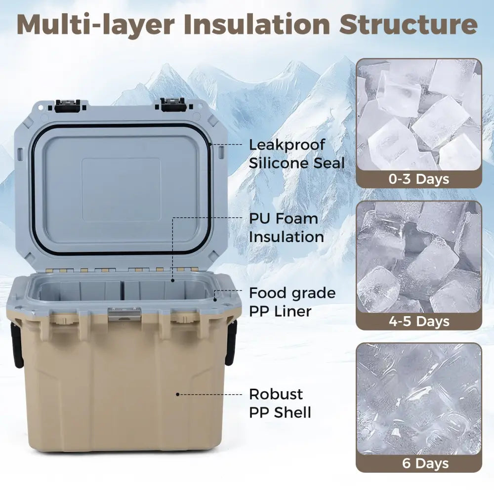 Ultra-Light Injection Molded Cooler 53 QT Hard Ice Chest-Coffee - Coffee - Coolers