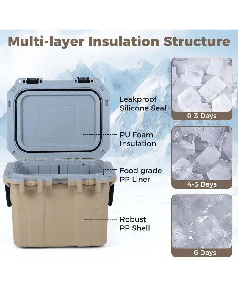 Ultra-Light Injection Molded Cooler 53 QT Hard Ice Chest-Coffee - Coffee - Coolers