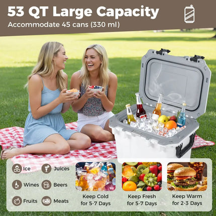 Ultra-Light Injection Molded Cooler 53 QT Hard Ice Chest-White - White - Coolers