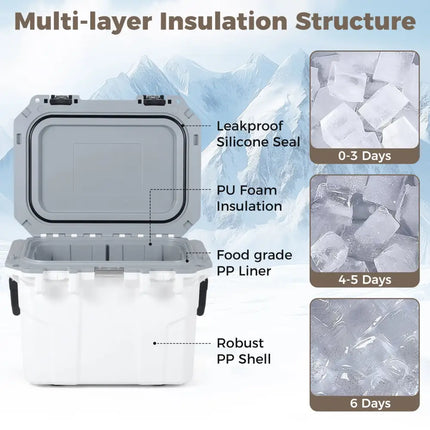 Ultra-Light Injection Molded Cooler 53 QT Hard Ice Chest-White - White - Coolers
