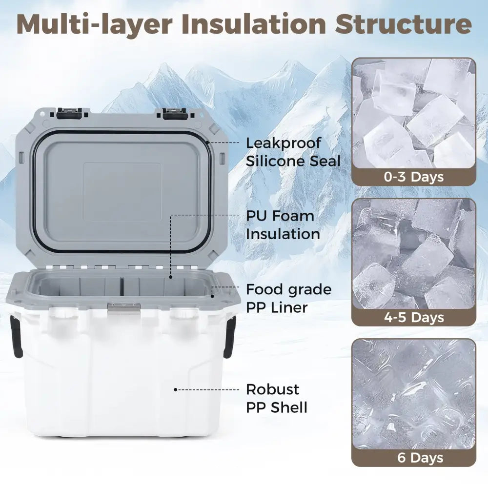 Ultra-Light Injection Molded Cooler 53 QT Hard Ice Chest-White - White - Coolers