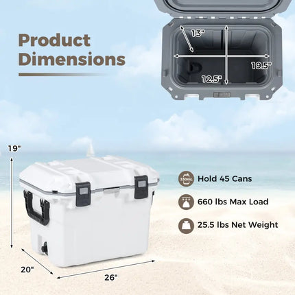 Ultra-Light Injection Molded Cooler 53 QT Hard Ice Chest-White - White - Coolers