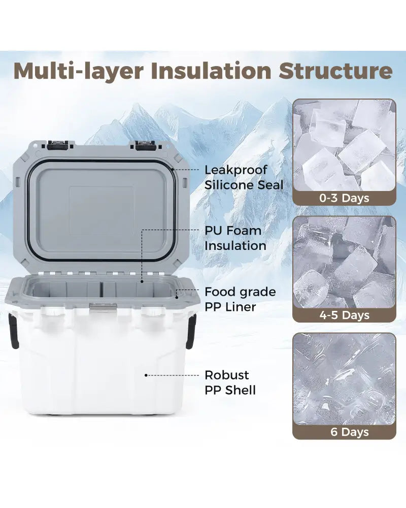 Ultra-Light Injection Molded Cooler 53 QT Hard Ice Chest-White - White - Coolers