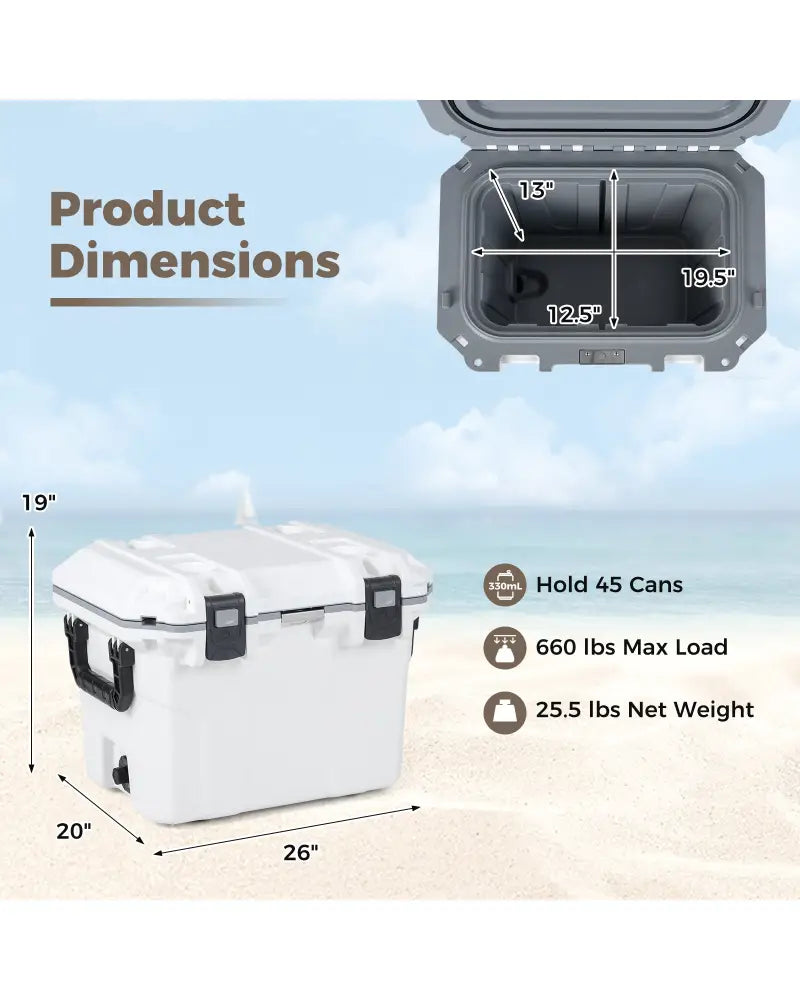 Ultra-Light Injection Molded Cooler 53 QT Hard Ice Chest-White - White - Coolers