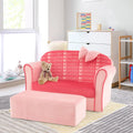 Ultra Soft Velvet Kids Sofa Chair Toddler Couch with Ottoman-Pink - Pink - Kids Chairs & Seating