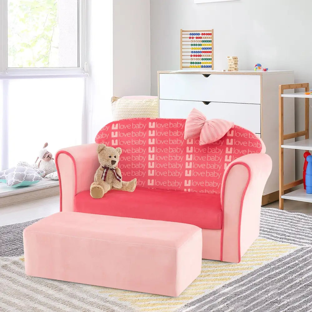 Ultra Soft Velvet Kids Sofa Chair Toddler Couch with Ottoman-Pink - Pink - Kids Chairs & Seating