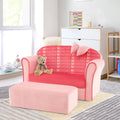 Ultra Soft Velvet Kids Sofa Chair Toddler Couch with Ottoman-Pink - Pink - Kids Chairs & Seating