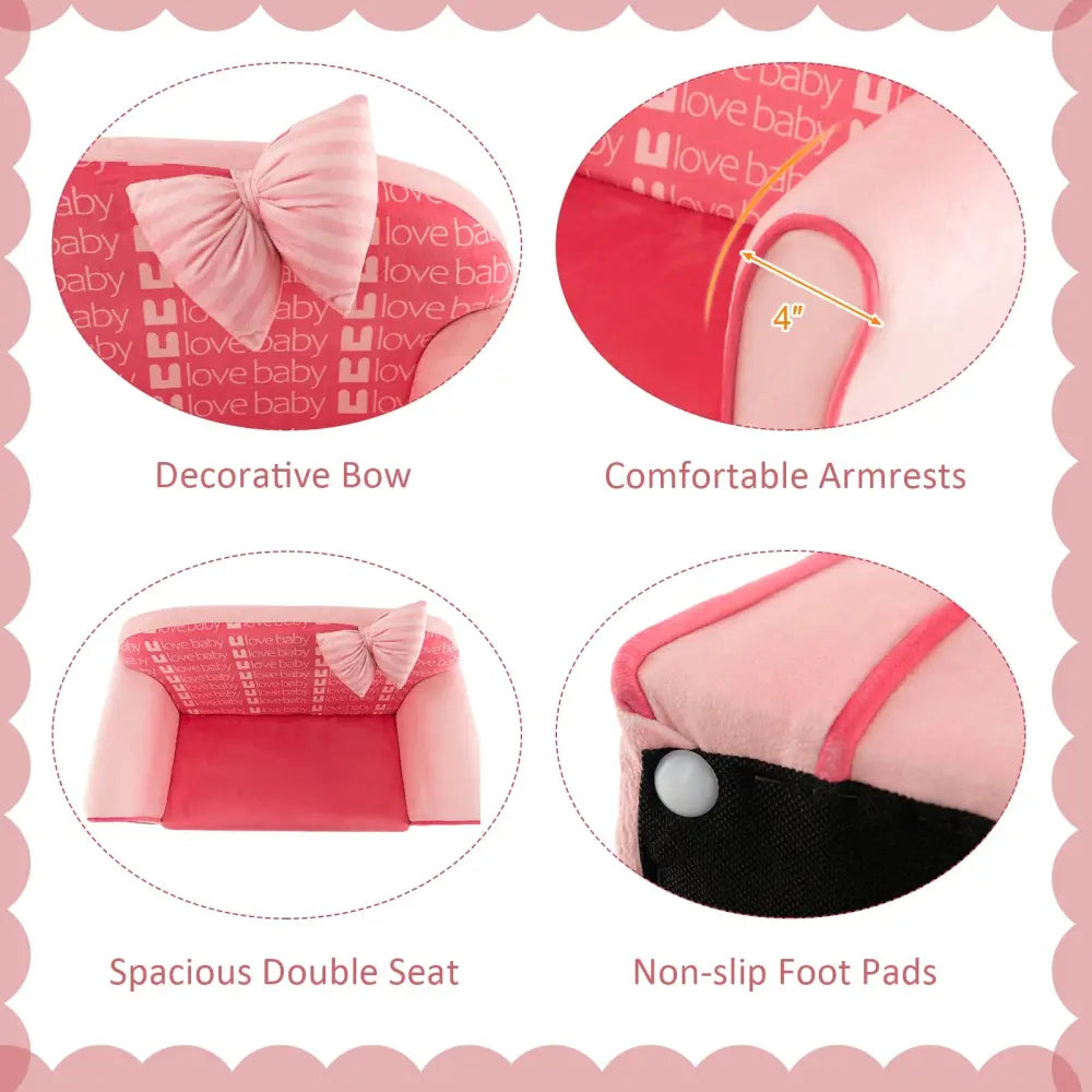 Ultra Soft Velvet Kids Sofa Chair Toddler Couch with Ottoman-Pink - Pink - Kids Chairs & Seating