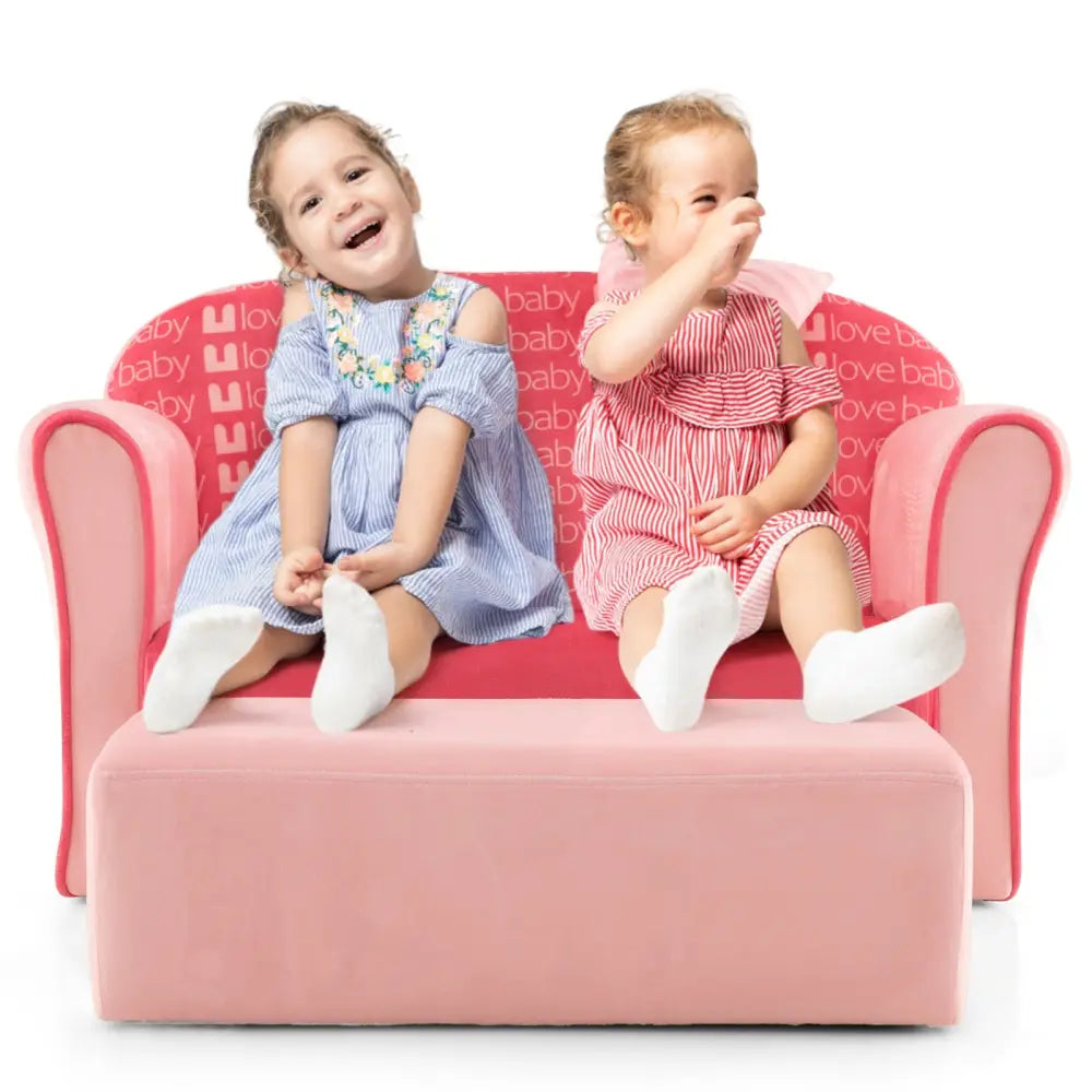 Ultra Soft Velvet Kids Sofa Chair Toddler Couch with Ottoman-Pink - Pink - Kids Chairs & Seating