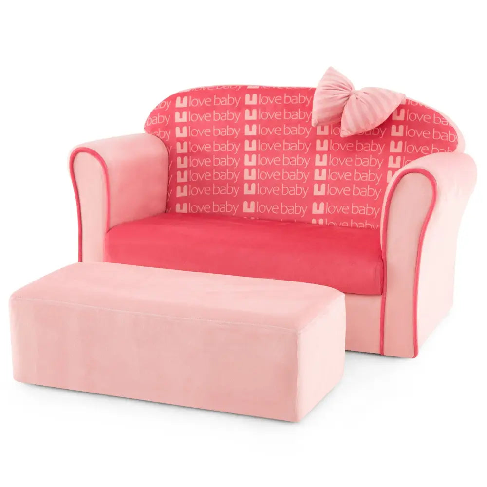 Ultra Soft Velvet Kids Sofa Chair Toddler Couch with Ottoman-Pink - Pink - Kids Chairs & Seating