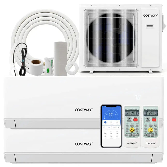 UltrEco Series 18000 BTU 2 Zone 22 SEER2 Mini Split Air Conditioner Wifi Enabled with Heat Pump-7K + 7K Costway