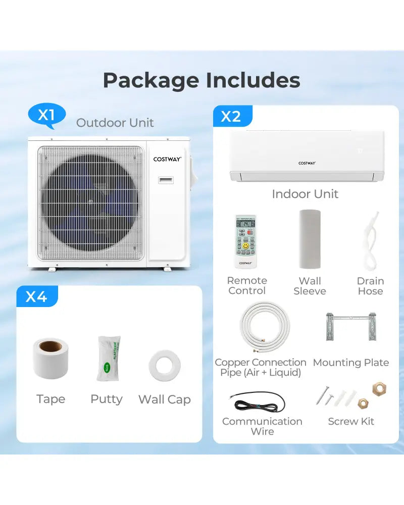 UltrEco Series 18000 BTU 2 Zone 22 SEER2 Mini Split Air Conditioner Wifi Enabled with Heat Pump-7K + 7K - White - 2