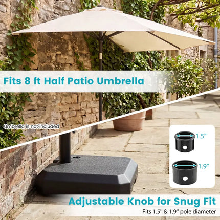 Umbrella Base for Half Patio Umbrellas 48.5 lbs Water & Sand Fillable Umbrella Stand - Outdoor Umbrella Bases