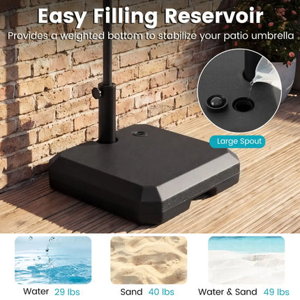 Umbrella Base for Half Patio Umbrellas 48.5 lbs Water & Sand Fillable Umbrella Stand - Outdoor Umbrella Bases