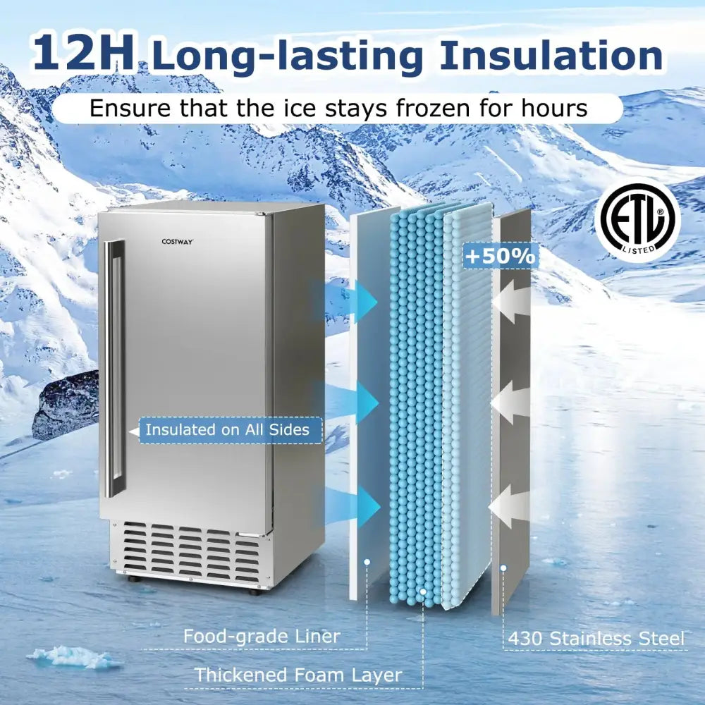 Under Counter Nugget Ice Maker with Self-Cleaning and 24H Timer-Silver Costway