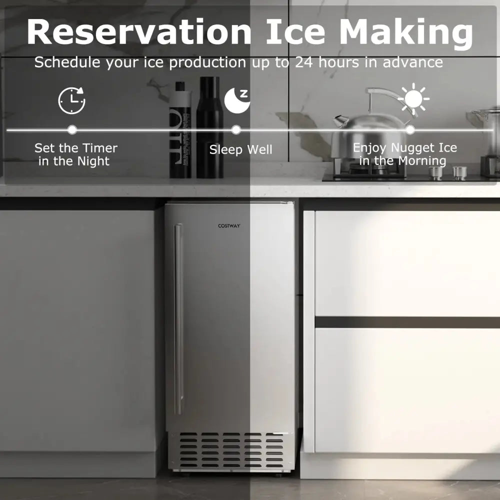 Under Counter Nugget Ice Maker with Self-Cleaning and 24H Timer-Silver Costway
