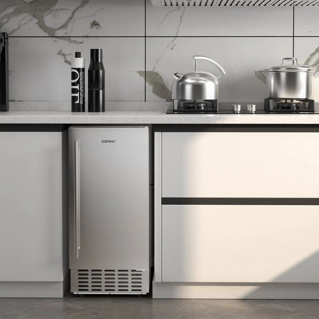 Under Counter Nugget Ice Maker with Self-Cleaning and 24H Timer-Silver Costway