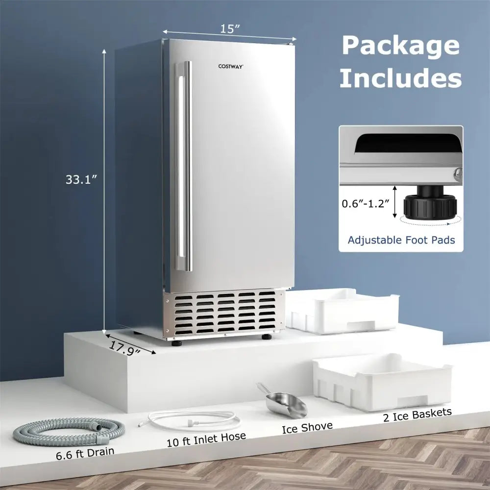 Under Counter Nugget Ice Maker with Self-Cleaning and 24H Timer-Silver Costway