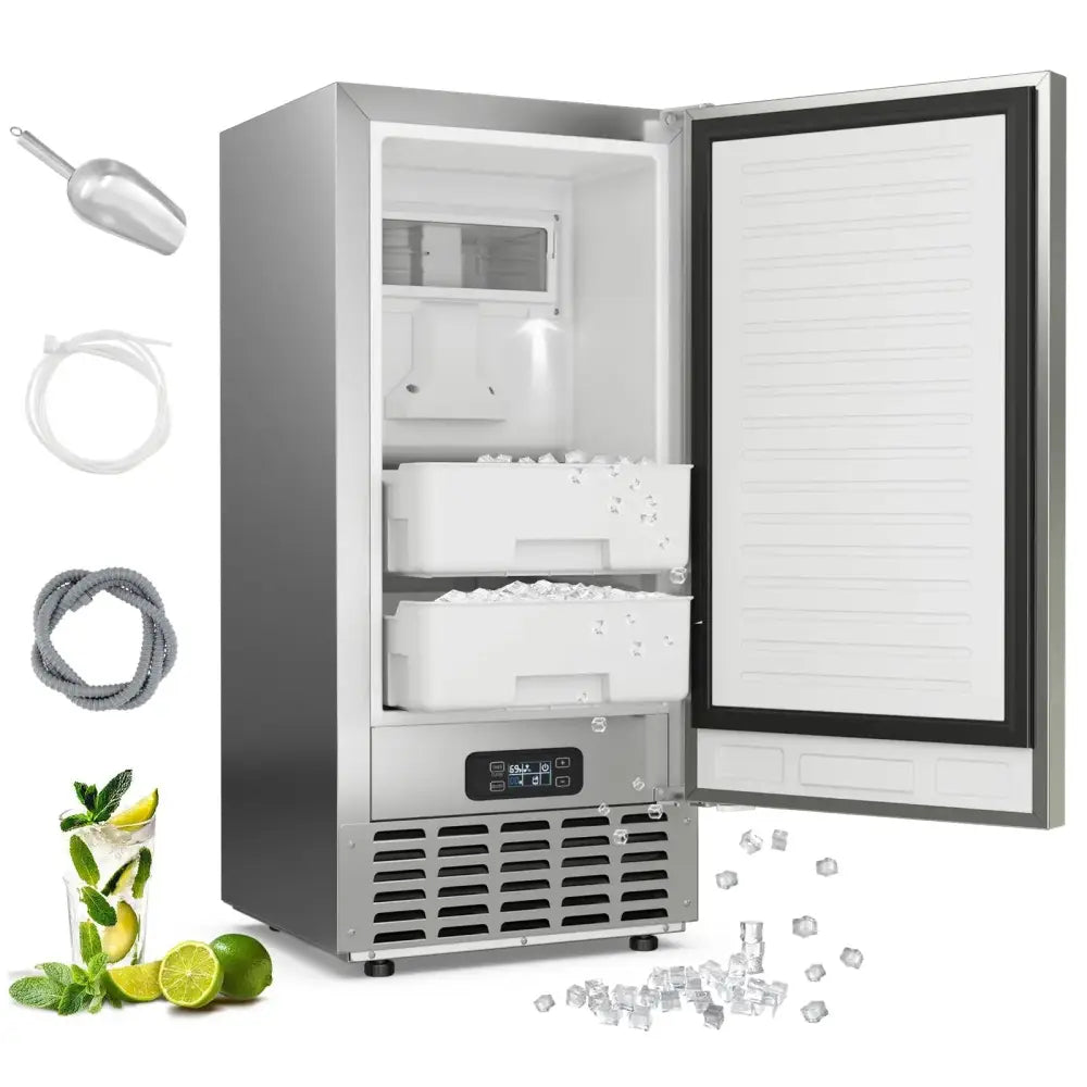 Under Counter Nugget Ice Maker with Self-Cleaning and 24H Timer-Silver Costway