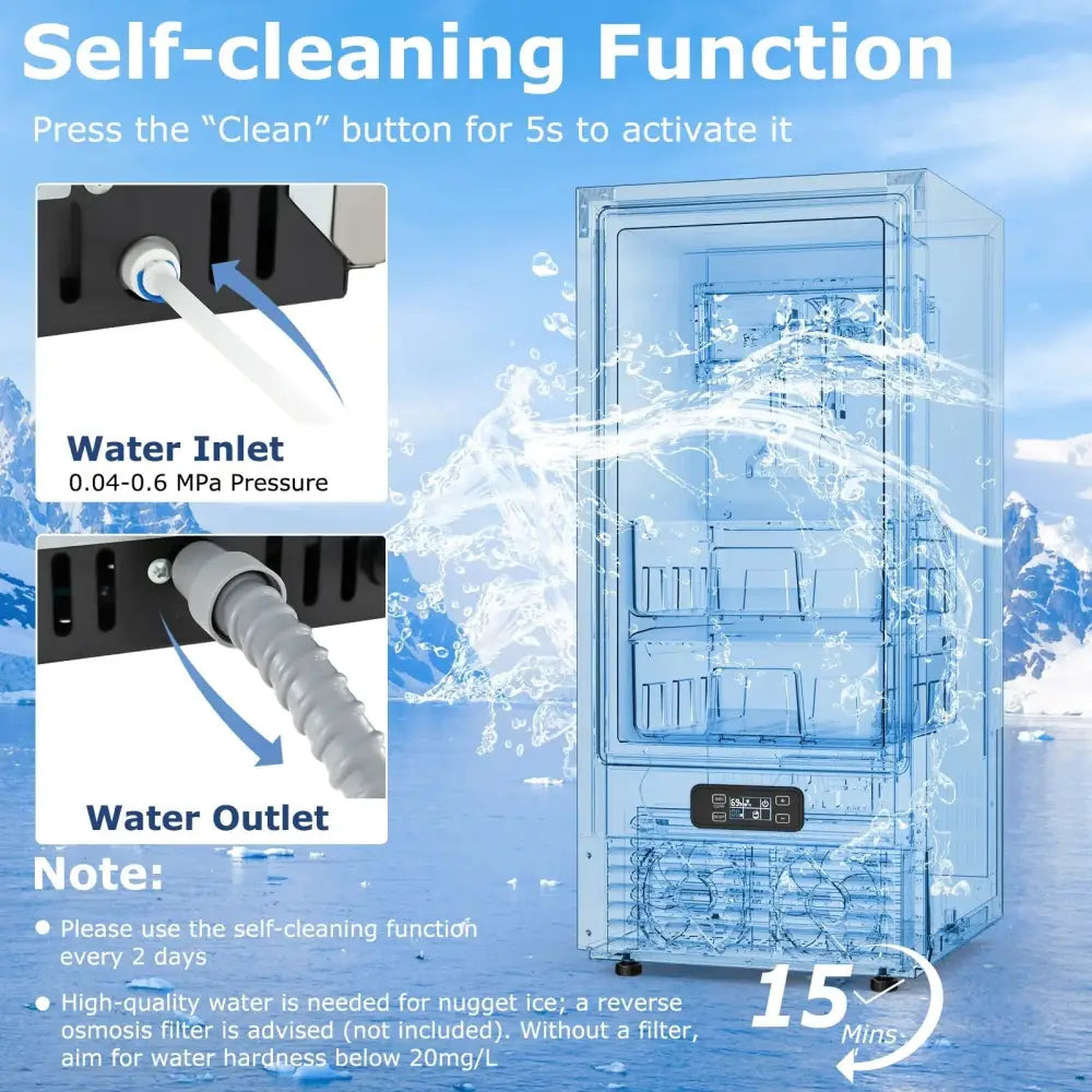 Under Counter Nugget Ice Maker with Self-Cleaning and 24H Timer-Silver Costway