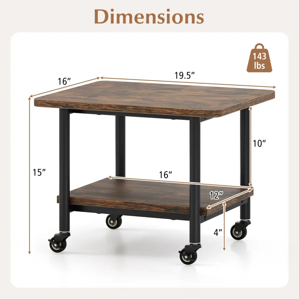 Under Desk Printer Stand with 360° Swivel Casters-Brown - Brown - Laptop Tables & Printer Stands