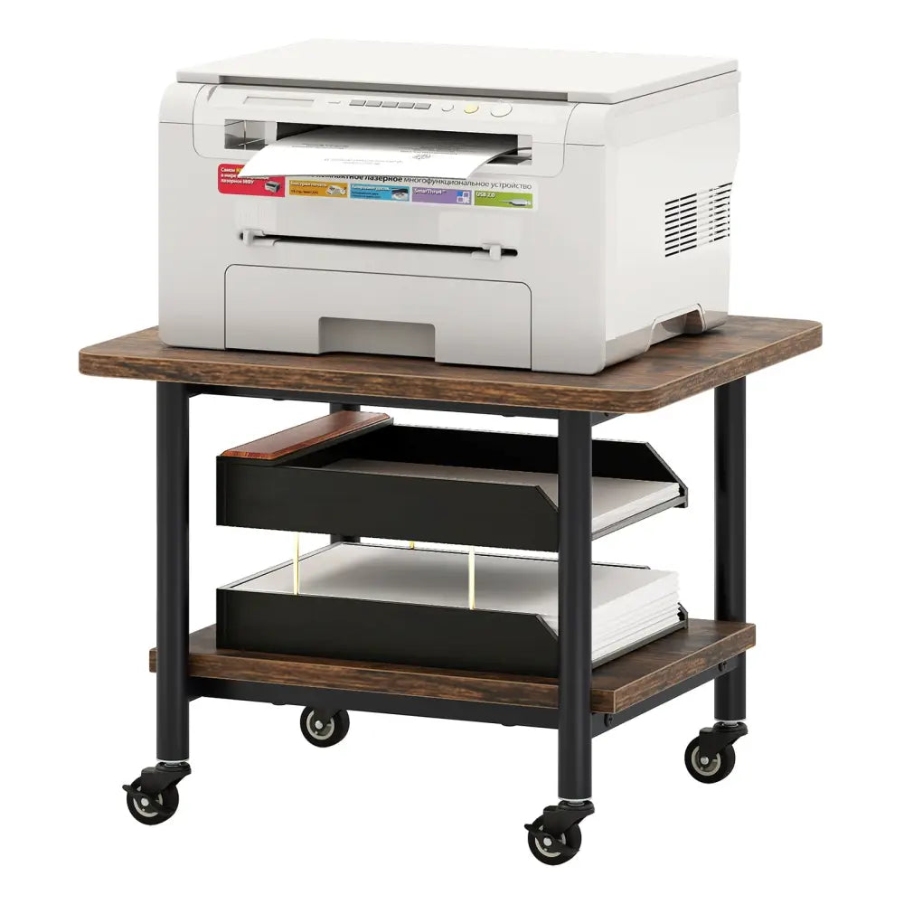 Under Desk Printer Stand with 360° Swivel Casters-Brown - Brown - Laptop Tables & Printer Stands