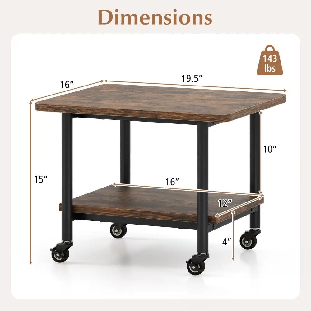 Under Desk Printer Stand with 360° Swivel Casters-Brown - Brown - Laptop Tables & Printer Stands