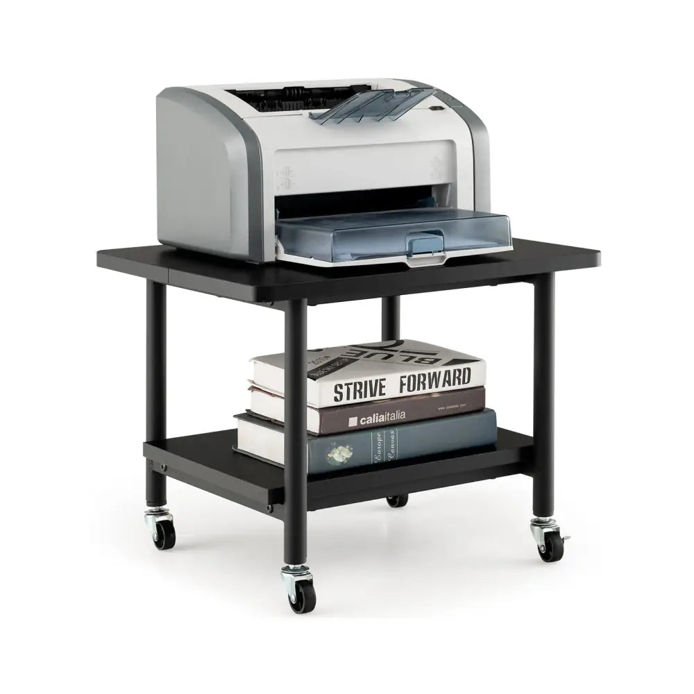 Under Desk Printer Stand with 4 Wheels and Locking Mechanism-Black - Black - Laptop Tables & Printer Stands
