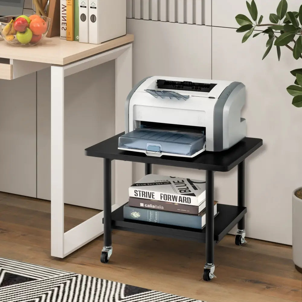 Under Desk Printer Stand with 4 Wheels and Locking Mechanism-Black - Black - Laptop Tables & Printer Stands