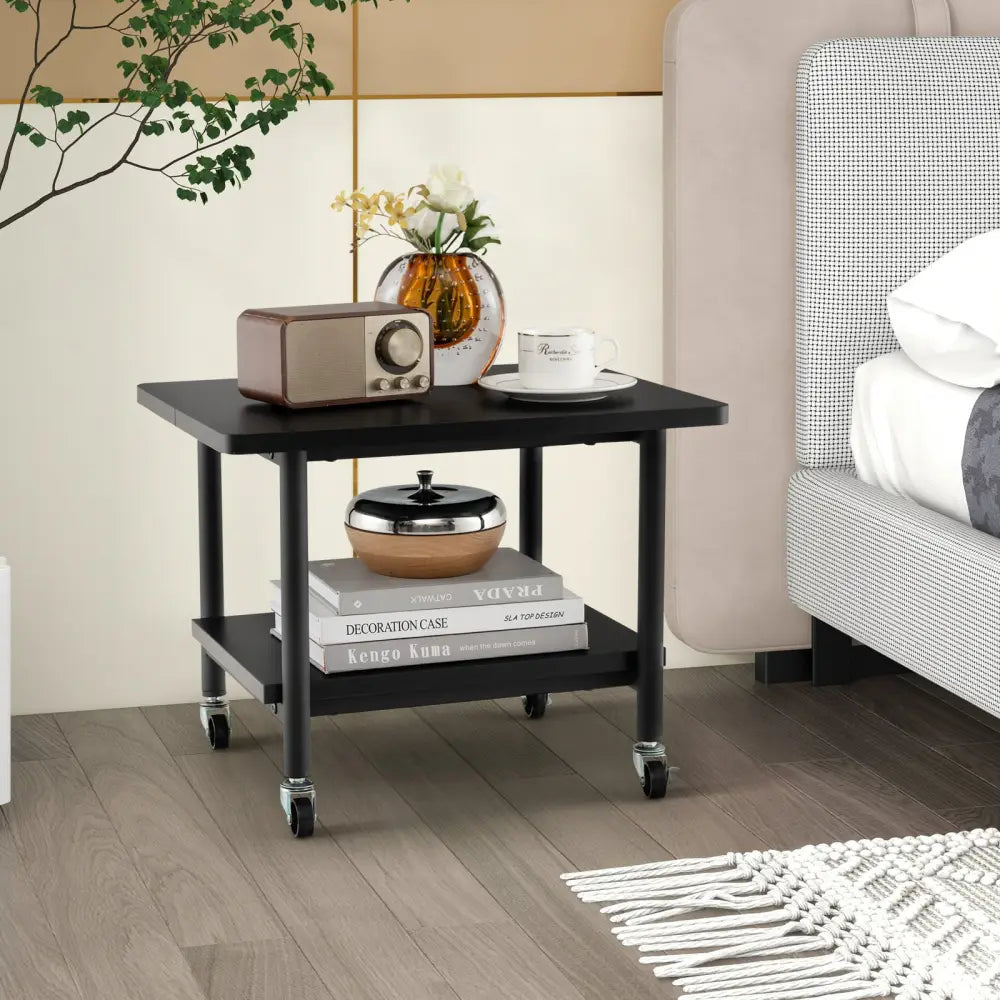 Under Desk Printer Stand with 4 Wheels and Locking Mechanism-Black - Black - Laptop Tables & Printer Stands